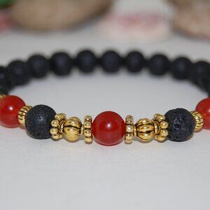Lava Bracelet,Agate and Lave Bracelet,8mm Gemstone Beads